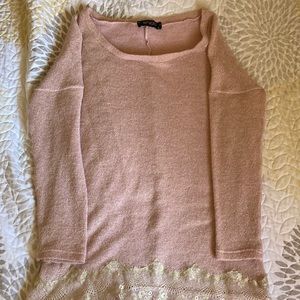 Enzo pink w/ gold glitter sweater small comfortable like a medium. Very chic.